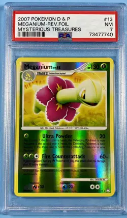 Pokemon Meganium Reverse Holo 13/123 Mysterious Treasures Set 2007 - PSA 7 NM - Image 1