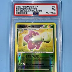 Pokemon Meganium Reverse Holo 13/123 Mysterious Treasures Set 2007 - PSA 7 NM - Image 3