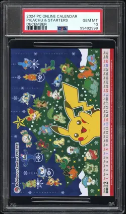 2024 POKEMON CENTER ONLINE MONTHLY CALENDAR DECEMBER PIKACHU & STARTERS PSA 10 - Image 1