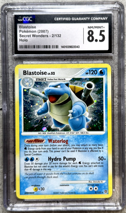 Pokemon Card Blastoise Holo Rare CGC 8.5 NM/Mint+, Secret Wonders 2/132, 2007 - Image 1