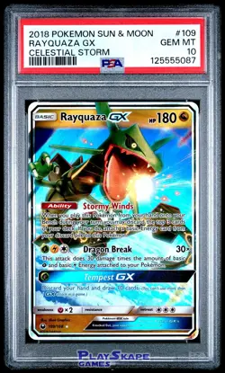 Pokemon Card PSA 10 Rayquaza GX 109/168 Celestial Storm Sun & Moon Holo 2018 #1 - Image 1
