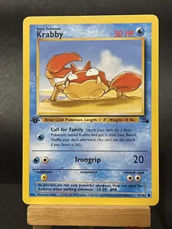 Pokemon Card 1st Edition Krabby 51/62 Non Holo Fossil WOTC Light Play - Image 1