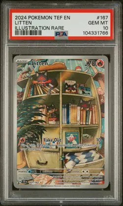 2024 Pokemon Tef En-Temporal Forces #167 Litten Illustration Rare PSA 10 - Image 1