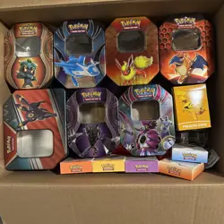 Large Lot Of Pokemon Empty Tins And ETBs! Some Vintage - Image 1