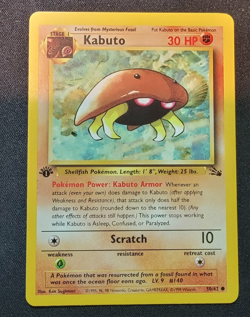 Kabuto 1st Edition Fossil Set Pokemon WOTC TCG Common Card #50/62 - Image 1