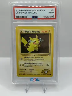 2000 Pokemon TCG Lt. Surge's Pikachu Gym Heroes PSA 9 - Image 1
