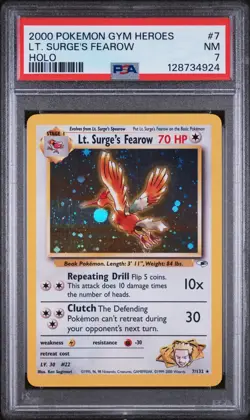 2000 POKEMON GYM HEROES HOLO #7 LT. SURGE'S FEAROW PSA 7 - Image 1
