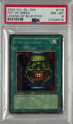 2002 Yu-Gi-Oh! PSA 8 NM-MT 'Pot Of Greed' LOB-119 ~SILVER LETTER RARE~ COMPLETER - Image 3