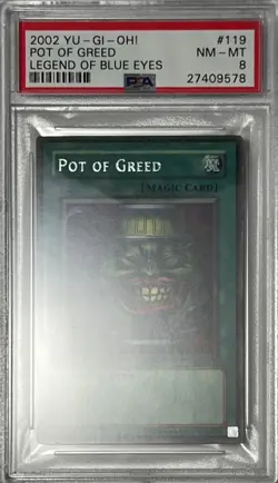 2002 Yu-Gi-Oh! PSA 8 NM-MT 'Pot Of Greed' LOB-119 ~SILVER LETTER RARE~ COMPLETER - Image 4