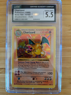 Charizard 004/102 Base Set (Shadowless) Holo CGC 5.5 EXCELLENT+ Pokemon Card - Image 1