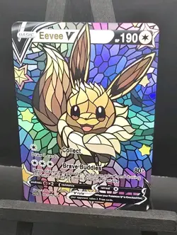 Pokemon Custom Stained Glass Holo Foil Card With Texture Eevee V Full Art - Image 2