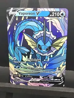 Pokemon Custom Stained Glass Holo Foil Card Vaporeon V Full Art - Image 1