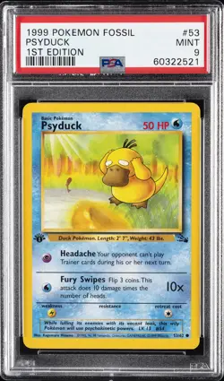 1999 POKEMON FOSSIL 1ST ED #53 PSYDUCK PSA 9 - Image 1