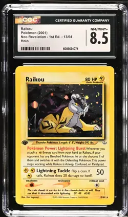 POKEMON CGC 8.5 Raikou 13/64 2001 Neo Revelation - 1st Edition Rare Holo *4074 - Image 1