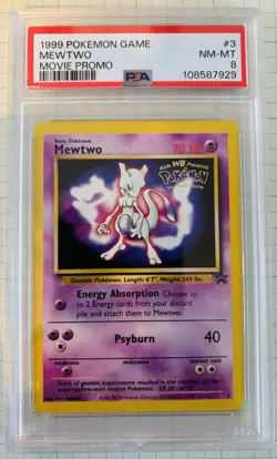 1999 POKEMON GAME MOVIE PROMO #3 MEWTWO PSA 8 - Image 1