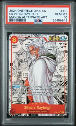 One Piece CCG Silvers Rayleigh OP08-118 PSA 10 English Manga Card - Image 1