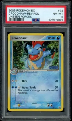PSA 8 NM-MT Croconaw Reverse Holo 38 2005 Pokemon Ex Unseen Forces - Image 1