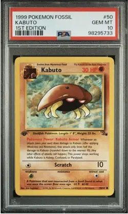 1999 Pokemon Card Fossil Set 1stEdition Kabuto #50 PSA 10 50/62English - Image 1