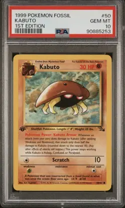 1999 Pokemon Card Fossil Set 1stEdition Kabuto #50 PSA 10 50/62English - Image 1