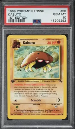1999 Pokemon Card Fossil Set 1stEdition Kabuto #50 PSA 10 50/62English - Image 1