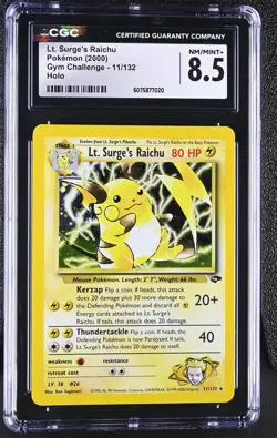 CGC 8.5 Lt. Surge's Raichu 2000 Gym Challenge 11/132 Holo Pokemon Card - Image 1