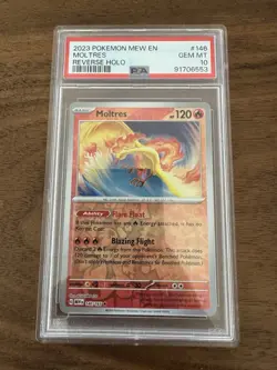 2023 Pokemon Mew En Moltres Reverse Holo #146 PSA 10 - Image 1