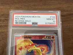 2023 Pokemon Mew En Moltres Reverse Holo #146 PSA 10 - Image 3