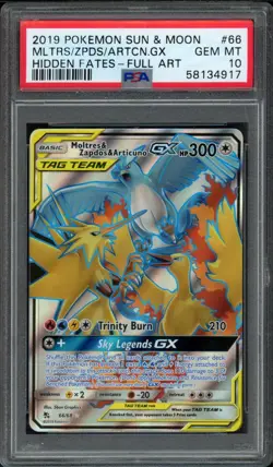 2019 Pokemon Sun & Moon Hidden Fates Moltres Zapdos Articuno GX 66/68 PSA 10 Gem - Image 1