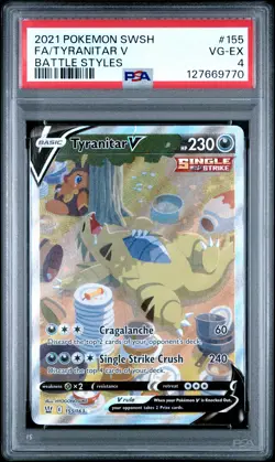2021 POKEMON SWORD & SHIELD BATTLE STYLES #155 FULL ART/TYRANITAR V PSA 4 - Image 1