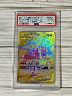 2021 POKEMON SM BLACK STAR PROMO #SM247 FULL ART ? RESHIRAM & CHARIZARD GX PSA 8 - Image 1