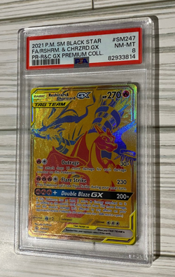 2021 POKEMON SM BLACK STAR PROMO #SM247 FULL ART ? RESHIRAM & CHARIZARD GX PSA 8 - Image 2