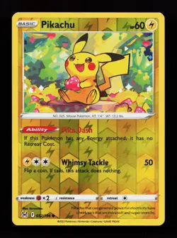 Pikachu 052/196 Common Reverse Holo SWSH11: Lost Origin Pokemon Card - Image 1