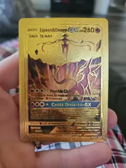 Espeon & Deoxys GX Tag Team Gold Foil Fan Art Vinyl Collector Pokemon HP260 - Image 1