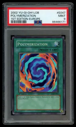 YUGIOH Polymerization 1st Edition LOB-E047 Super Rare PSA 9 MINT - Image 1