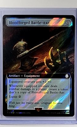 MTG Magic The Gathering Fallout Extended Art Surge Foil Bloodforged Battle Axe - Image 1