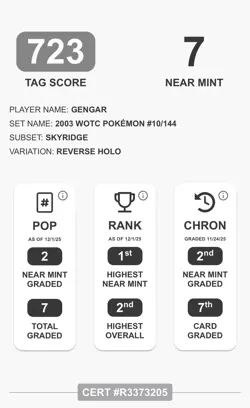 Gengar 2003 Pokemon Skyridge Reverse Holo 10/144 TAG 7 - Image 3