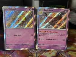 Fidough 069 & Dachsbun 161/091 Paldean Fates Shiny Baby Holo Pokemon NM Promo - Image 1