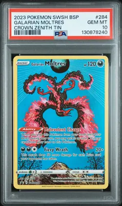 2023 POKEMON SWSH BLACK STAR PROMO CROWN ZENITH TIN #284 GALARIAN MOLTRES PSA 10 - Image 1