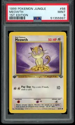 1999 Pokemon Jungle Unlimited 1st Edition Meowth #56 56/64 PSA 9 Fresh Grade! - Image 1