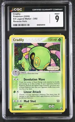 CGC 9 MINT Cradily 2006 EX Legend Maker 3/92 Reverse Holo Pokemon Card - Image 1