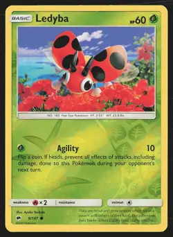 SM - Burning Shadows Ledyba #9/147 Reverse Holo Pokemon Card - Image 1