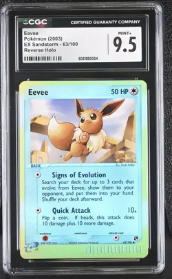 CGC 9.5 MINT+ Eevee 2003 EX Sandstorm 63/100 Reverse Holo Pokemon Card - Image 1