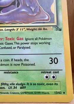 Muk Pokemon TCG Fossil Set Unlimited 1999 13/62 Holo Rare LP - Image 3
