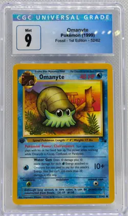 CGC 9 Pokemon TCG Omanyte Fossil 52/62 Regular 1st Edition Common - Image 1
