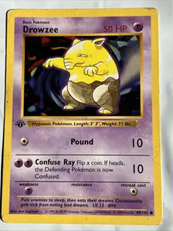 Pokemon WOTC 1st Edition Shadowless Drowzee Base Set 49/102 MP - Image 1