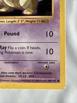 Pokemon WOTC 1st Edition Shadowless Drowzee Base Set 49/102 MP - Image 4