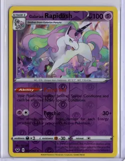 Pokemon Galarian Rapidash Sword Shield Base Set Reverse Holo Rare 82 - Image 1