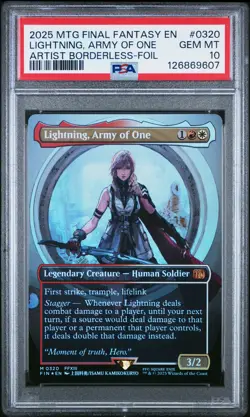 2025 MTG FINAL FANTASY ARTIST BORDERLESS-FOIL LIGHTNING, ARMY OF ONE PSA 10 - Image 1