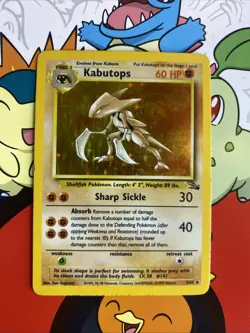 Pokemon TCG Kabutops Fossil 9/62 Holo Unlimited Holo Rare LP Nintendo Vintage - Image 1