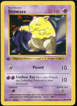 Pokemon WOTC 1st Edition Shadowless Drowzee Base Set 49/102 LP - Image 1